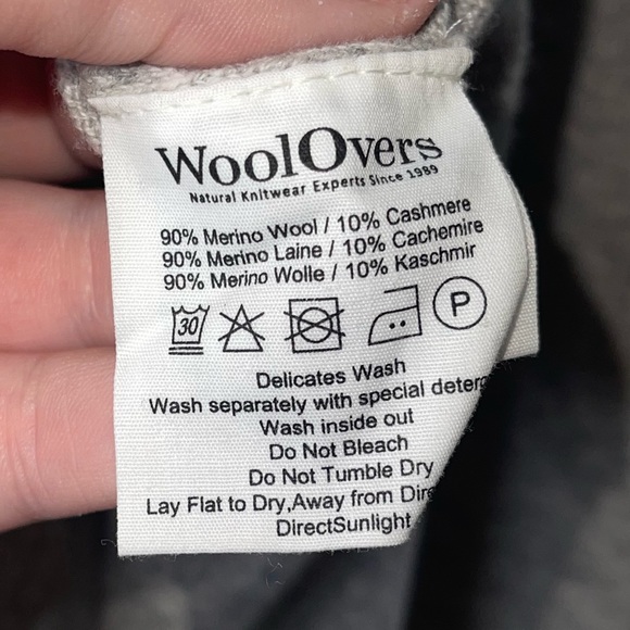 WOOL OVERS Gray Purple Yellow Star Print Merino Wool Cashmere V Neck Sweater M - Picture 5 of 5